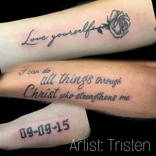 Explore longitude and latitude tattoo ideas, creative tattoo ideas in Florence, available at West Coast Tattoo & Body Piercing