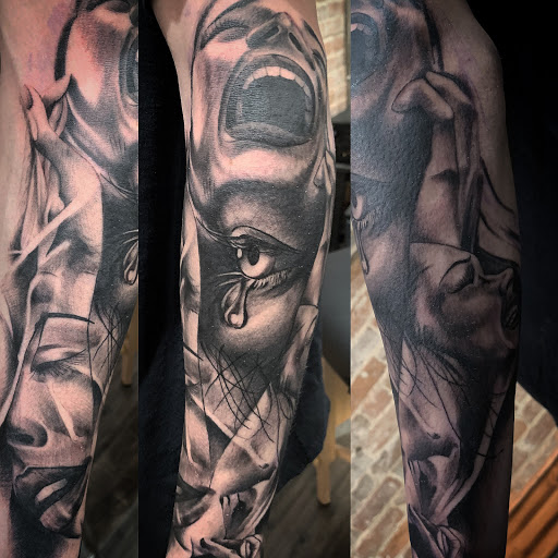 Explore men neck tattoo ideas, creative tattoo ideas in Harrison, available at BROKEN NEEDLE TATTOO