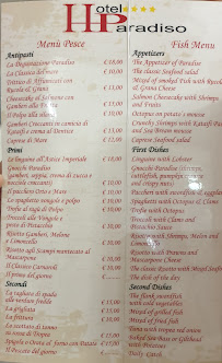 Menu du Hotel Ristorante Paradiso à Falerna