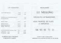 Menu / carte de Le Mékong à Villefranche-sur-Mer