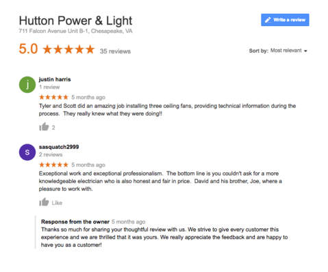 Electrician «Hutton Power & Light», reviews and photos, 5295 Greenwich Rd Ste 110, Virginia Beach, VA 23462, USA