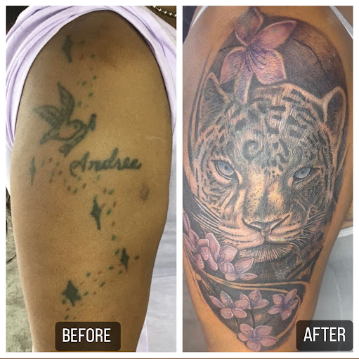 Explore feminine tattoo sleeve ideas, creative tattoo ideas in Calumet City, available at Skinkraft Ink