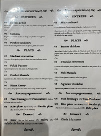 Menu / carte de L'Escale Indienne Vienne à Vienne