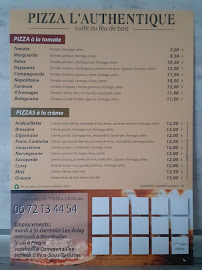 Menu du Pizza L'Authentique ( pizzeria ambulante) à Vers-sous-Sellières