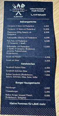 Menu du Balkan Grill Albstadt / Catering Albstadt à Albstadt