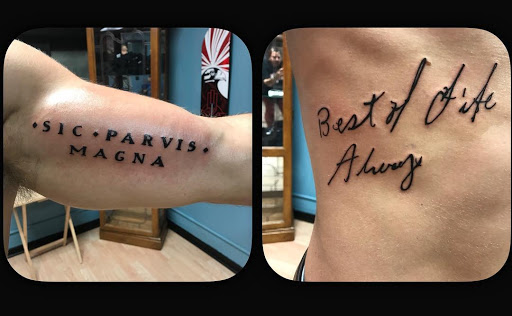 Explore outer thigh tattoo ideas, creative tattoo ideas in Vermillion, available at IKTOMI-INK Tattoo Experience