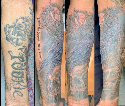 Explore women arm tattoo ideas, creative tattoo ideas in Goshen, available at Lady Luck Studio