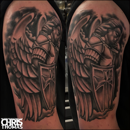 Explore motorbike tattoo ideas, creative tattoo ideas in Sherwood, available at Golden Lotus Tattoo Studio