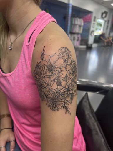 Explore back of shoulder tattoo ideas, creative tattoo ideas in Meridian, available at Creative Pain Tattoo Studio