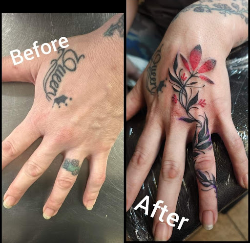 Explore black tattoo ideas, creative tattoo ideas in Onalaska, available at Rock Bottom Tattoo Studio