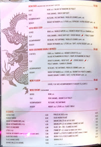 Carte du Restaurant Kim Long à Bollène