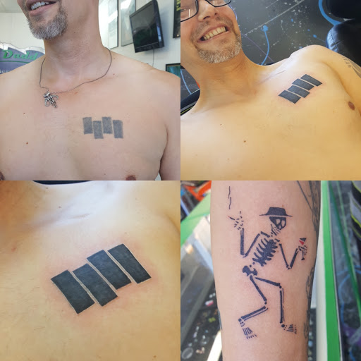 Explore halloween sleeve tattoo ideas, creative tattoo ideas in Redding, available at Caddy Daddys