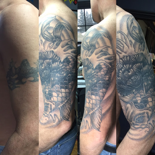 Explore tim burton tattoo sleeve ideas, creative tattoo ideas in Elk River, available at Subjective Art Tattoo, LLC