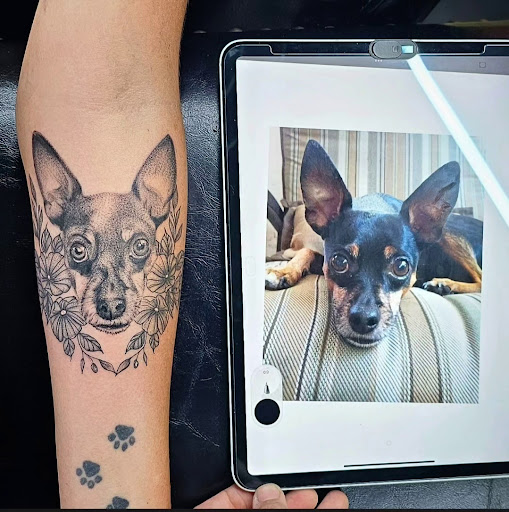 Explore dog groomer tattoo ideas, creative tattoo ideas in San Diego, available at Goddess Temple Tattoo Studio