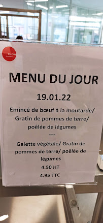Restaurant Cafétéria universitaire du PEGE à Strasbourg (le menu)