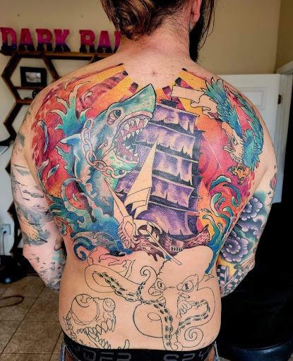 Explore chest piece tattoo ideas, creative tattoo ideas in Onalaska, available at Rock Bottom Tattoo Studio