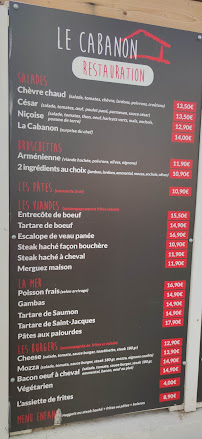 Carte du Restaurant le cabanon à Marseille