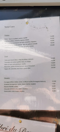 l'Abri du Benques à Cauterets menu