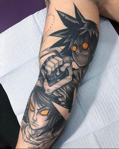 Explore men arm sleeve tattoo ideas, creative tattoo ideas in Arabi, available at Hidden Dimension Studio