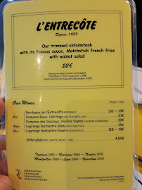 Restaurant français L'Entrecôte à Nantes (le menu)