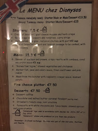 Chez Dionysos à Orléans menu