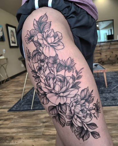 Explore flower tattoo ideas on arm, creative tattoo ideas in Tahlequah, available at Hagstone Tattoo Parlour