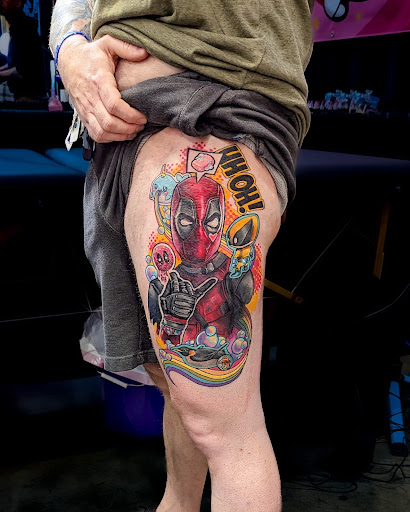 Explore above the knee tattoo ideas, creative tattoo ideas in Oakland, available at Amy Zager at Skyline Tattoo Studio