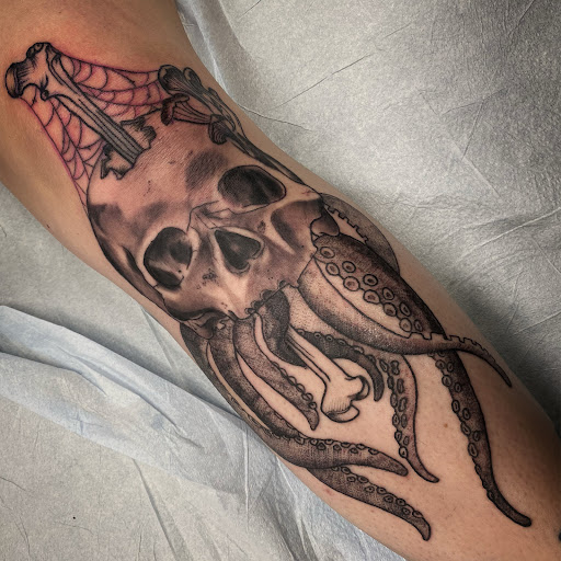Explore greek tattoo sleeve ideas, creative tattoo ideas in Buffalo, available at True Gloom Tattoo Studio
