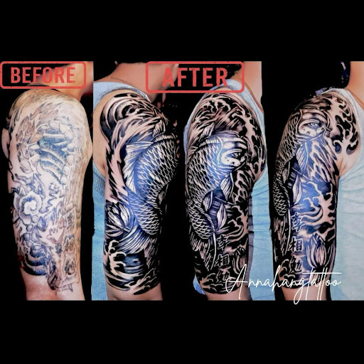 Explore religious sleeve tattoo ideas, creative tattoo ideas in Garden Grove, available at Anna Hang Tattoo