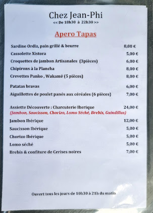 menu du restaurants Chez Jean-phi à Saint-Jean-de-Luz