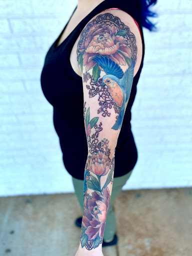 Explore disney tattoo sleeve ideas, creative tattoo ideas in Pendleton, available at Just Another Hole in the Wall Tattoo