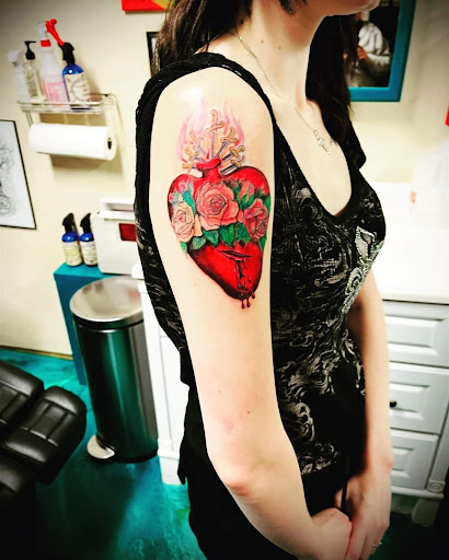 Explore st christopher tattoo ideas, creative tattoo ideas in Traverse City, available at Pinups & Needles