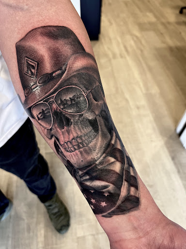 Explore lower leg tattoo ideas, creative tattoo ideas in Castle Rock, available at Studio 38 Tattoo and Gallery