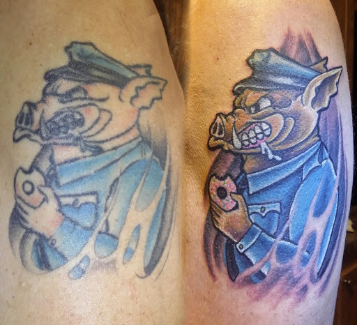 Explore feminine sleeve tattoo ideas, creative tattoo ideas in Fritch, available at Stars & Stripes Electric Tattoos