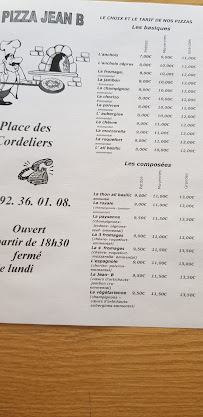 Menu / carte de Pizza Jean B à Digne-les-Bains