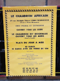 LE CHAUDRON AFRICAIN à Marseille carte
