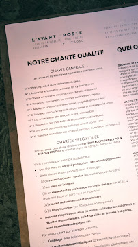 L'Avant-Poste à Paris menu
