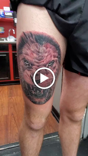 Explore men tattoo ideas leg, creative tattoo ideas in Largo, available at Alchemy Tattoos and Body Piercings