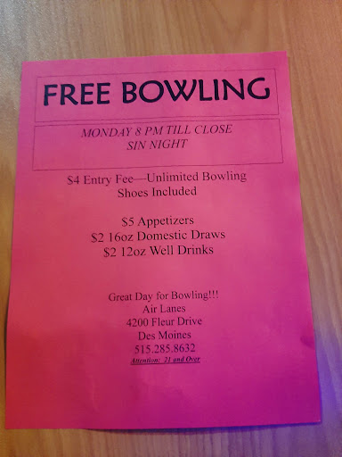Bowling Alley «Air Lanes Bowling Center», reviews and photos, 4200 Fleur Dr, Des Moines, IA 50321, USA