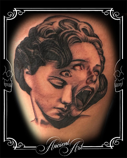 Explore hair stylist tattoo ideas, creative tattoo ideas in Hampton, available at Ancient Art Tattoo Studio