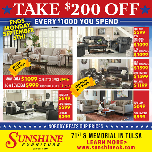 Furniture Store «Sunshine Furniture», reviews and photos, 7178 S Memorial Dr, Tulsa, OK 74133, USA