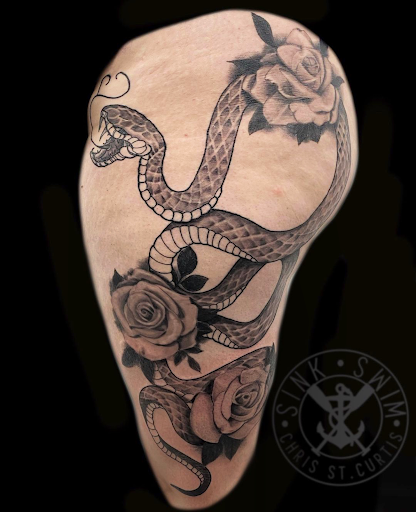 Explore tattoo ideas woman shoulder, creative tattoo ideas in Marietta, available at Sink or Swim Studio and Gallery