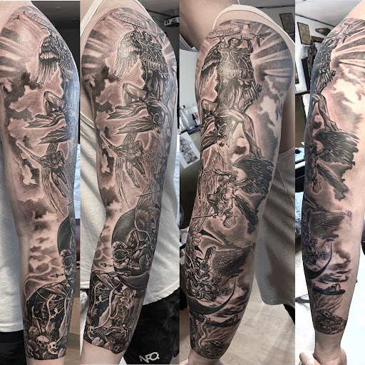 Explore half and half tattoo ideas, creative tattoo ideas in San Diego, available at Inkfinite Artistry