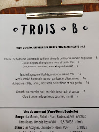 Restaurant Trois B à Paris (le menu)
