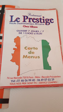 Restaurant africain Le Prestige à Paris (la carte)
