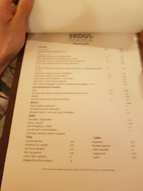 Restaurant coréen Seoul Mama à Paris (le menu)