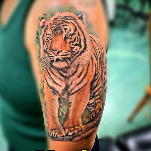 Explore tattoo 3/4 sleeve ideas, creative tattoo ideas in Roanoke, available at Saint Cecilias Art Studio