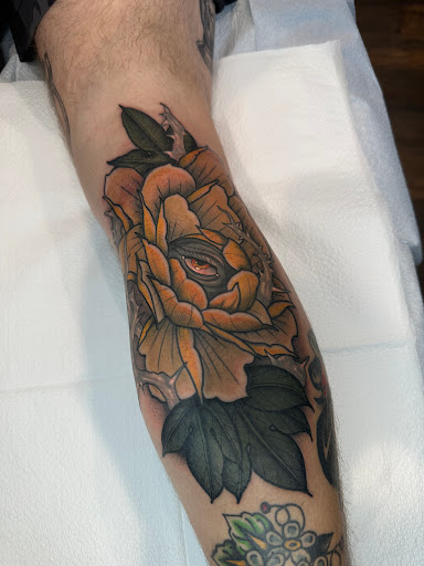 Explore upper leg tattoo ideas, creative tattoo ideas in San Diego, available at Guru Tattoo