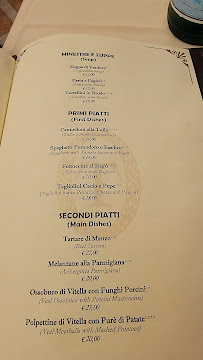 Menu du Ristorante Tullio à Rome