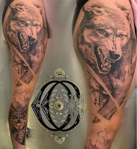 Explore white tiger tattoo ideas, creative tattoo ideas in Granbury, available at Coven Crafted Ink - Tattoo Shop